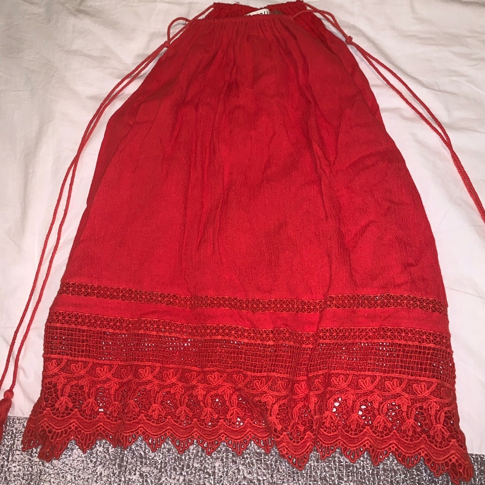 Red flowy lace shirt women’s